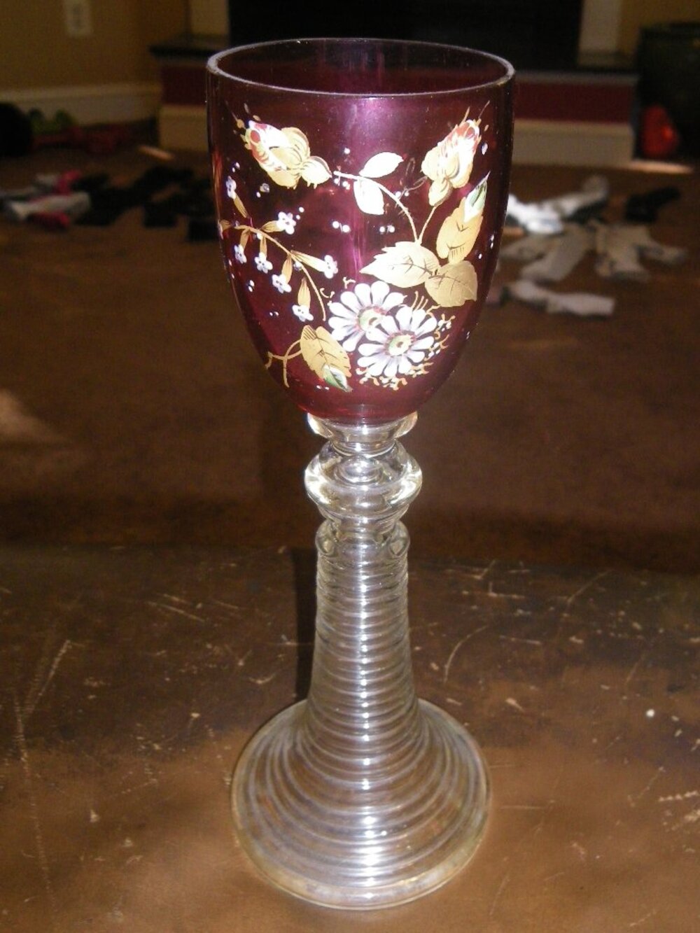 Vintage Hand Painted Tall Ornate Glass Goblet Home Decor